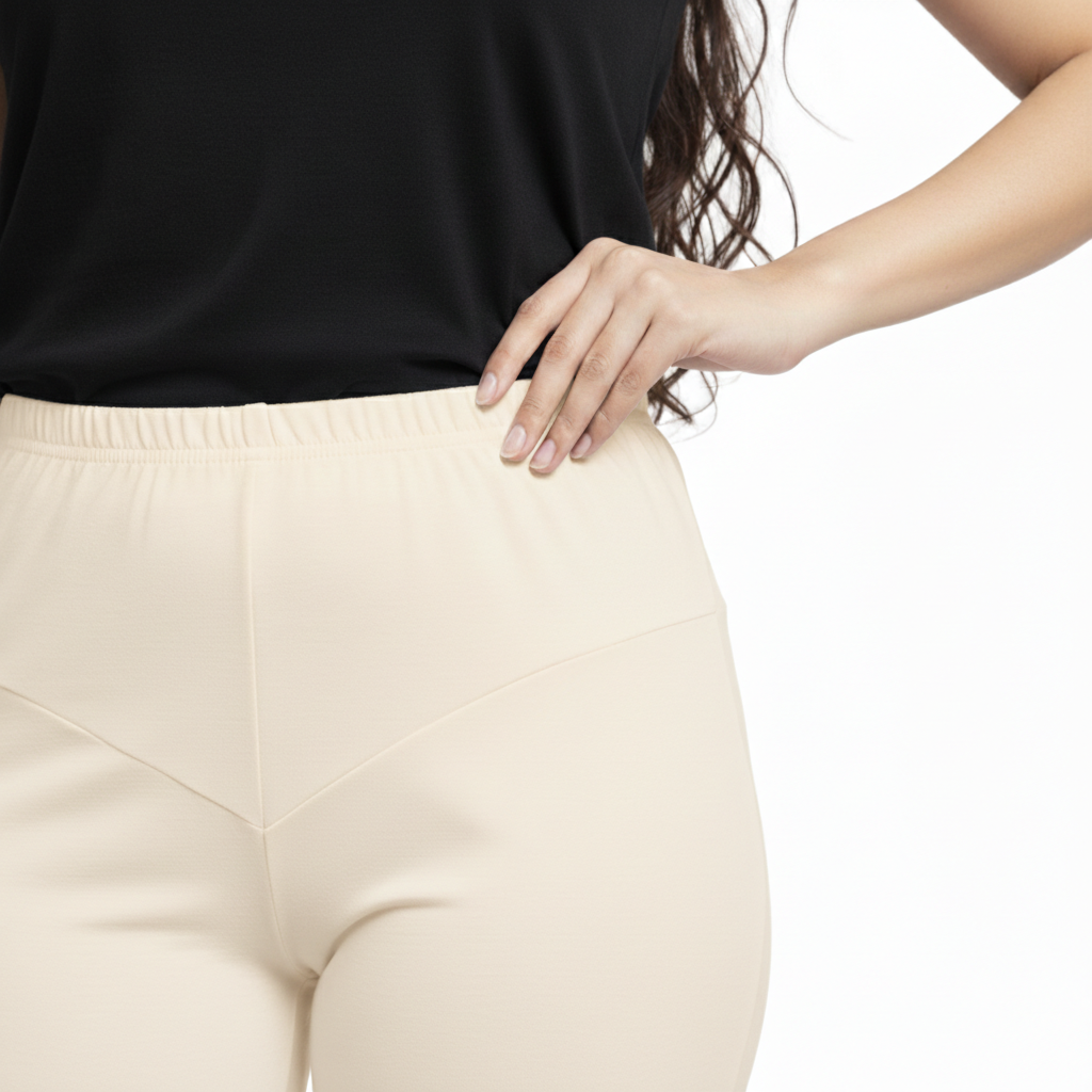 MOON FLY WOMEN 4 WAY STRETCH OFF WHITE CHURIDAAR LEGGINGS | HIGH RISE ELASTIC WAIST | SOLID FULL LENGTH | DAILY & ETHNIC WEAR