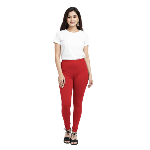 MOON FLY WOMEN 4 WAY STRETCH RED CHURIDAAR LEGGINGS | HIGH RISE ELASTIC WAIST | SOLID FULL LENGTH | DAILY & ETHNIC WEAR