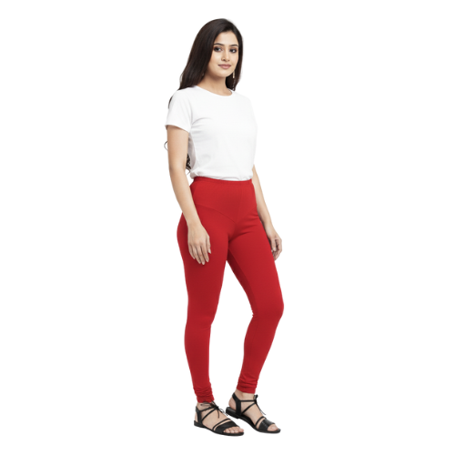 MOON FLY WOMEN 4 WAY STRETCH RED CHURIDAAR LEGGINGS | HIGH RISE ELASTIC WAIST | SOLID FULL LENGTH | DAILY & ETHNIC WEAR