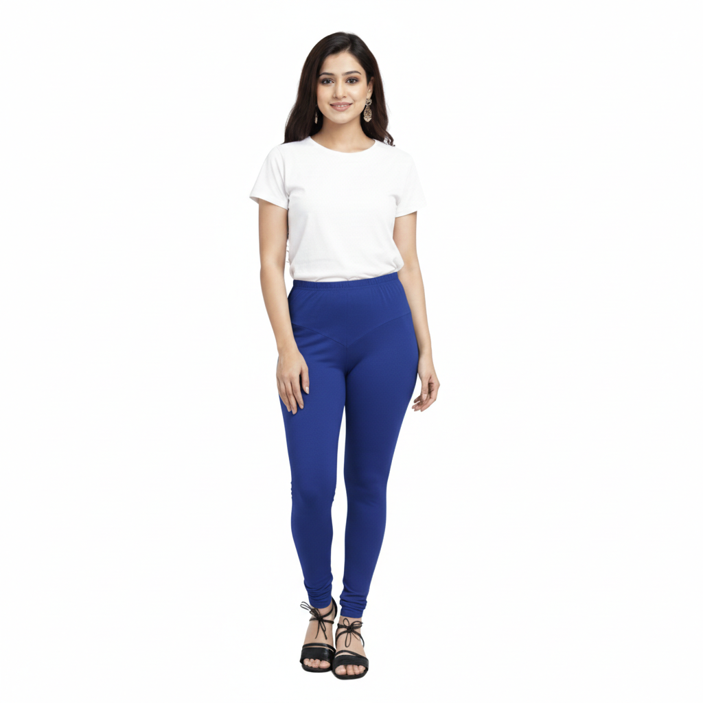 MOON FLY WOMEN 4 WAY STRETCH ROYAL BLUE CHURIDAAR LEGGINGS | HIGH RISE ELASTIC WAIST | SOLID FULL LENGTH | DAILY & ETHNIC WEAR