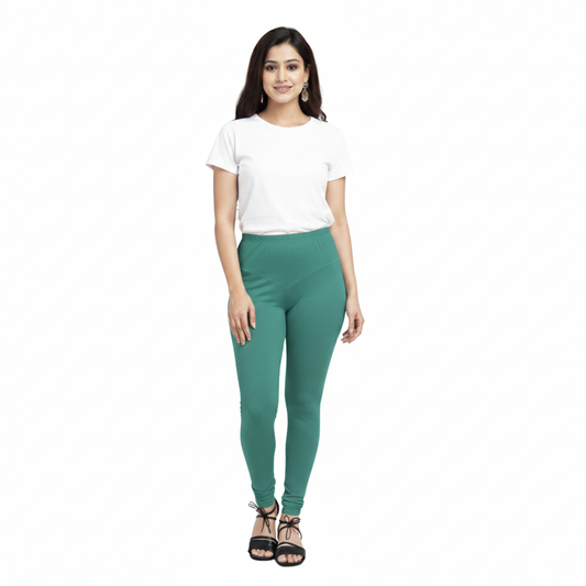 MOON FLY WOMEN 4 WAY STRETCH SEA GREEN CHURIDAAR LEGGINGS | HIGH RISE ELASTIC WAIST | SOLID FULL LENGTH | DAILY & ETHNIC WEAR