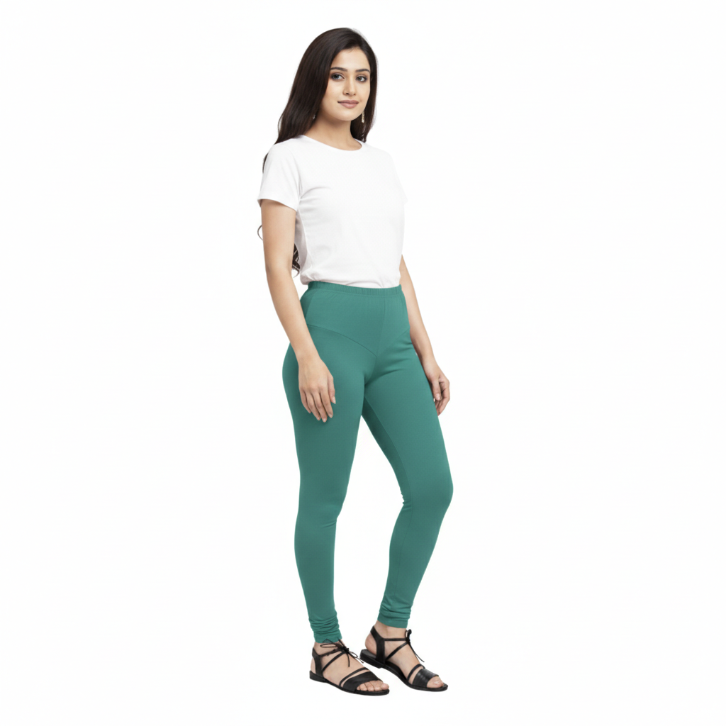 MOON FLY WOMEN 4 WAY STRETCH SEA GREEN CHURIDAAR LEGGINGS | HIGH RISE ELASTIC WAIST | SOLID FULL LENGTH | DAILY & ETHNIC WEAR