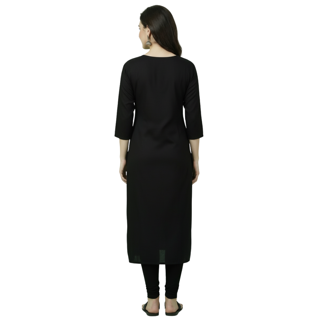 MOON FLY WOMEN CREPE PRINTED STRAIGHT KURTI | ELEPHANT PRINT | ROUND NECK | 3/4TH SLEEVES | CALF LENGTH | CASUAL OFFICE ETHNIC WEAR KURTA FOR WOMEN ARTICLE NO WSKD5C1