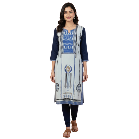MOON FLY WOMEN CREPE PRINTED STRAIGHT KURTI | ETHNIC CASUAL DAILY WEAR KURTA | THREE QUARTER SLEEVE KNEE LENGTH KURTI FOR WOMEN ARTICLE NO WSKD7C1