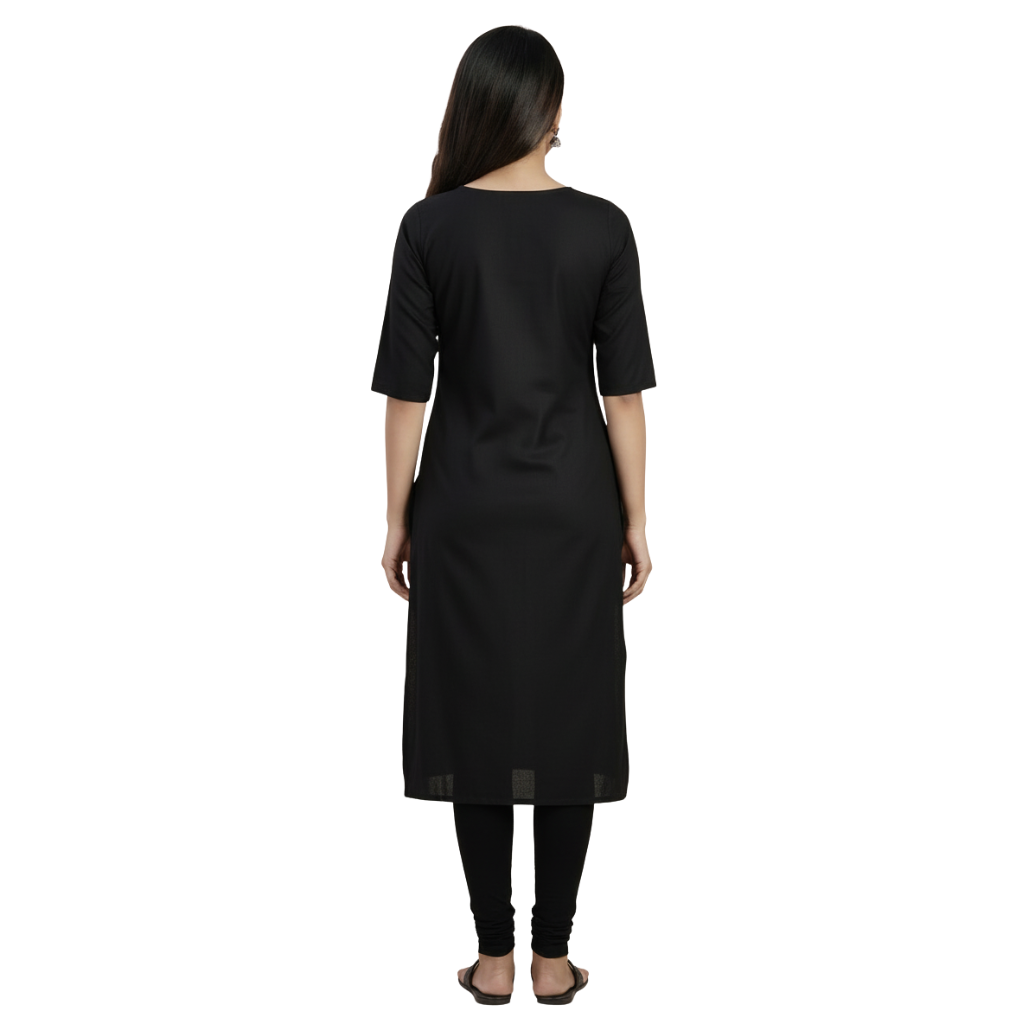 MOON FLY WOMEN CREPE PRINTED STRAIGHT KURTI | ROUND NECK | THREE-FOURTH SLEEVES | CASUAL DAILY WEAR ETHNIC KURTA ARTICLE NO WSKD6C1