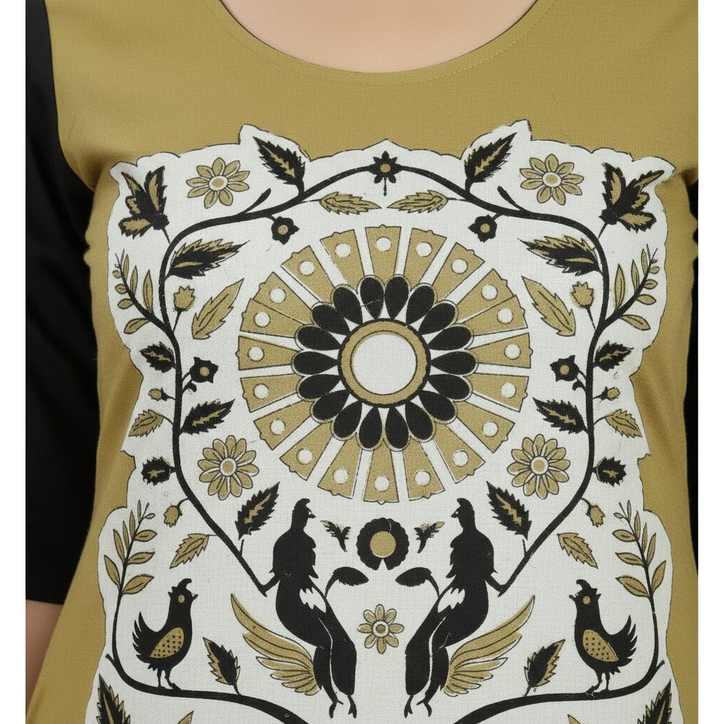 MOON FLY WOMEN CREPE PRINTED STRAIGHT KURTI | ROUND NECK | THREE-FOURTH SLEEVES | CASUAL DAILY WEAR ETHNIC KURTA ARTICLE NO WSKD6C1