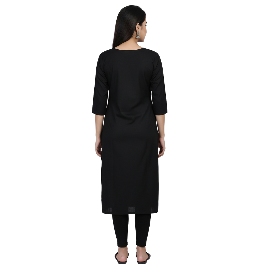 MOON FLY WOMEN’S CREPE PRINTED STRAIGHT KURTI | 3/4TH SLEEVES | ROUND NECK | CASUAL OFFICE DAILY WEAR KURTI | GREY BLACK ORANGE ARICLE NO WSKD2C1