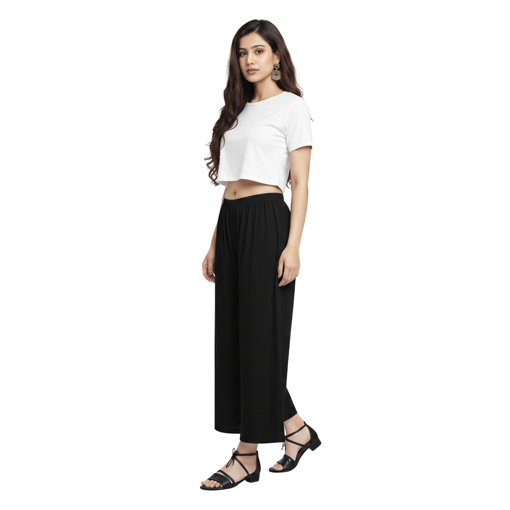 MOON FLY Women Rayon Black Solid Palazzo | Comfortable Wide Leg Palazzo Pants for Daily Wear & Casual Outings