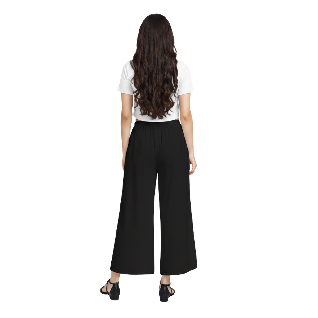 MOON FLY Women Rayon Black Solid Palazzo | Comfortable Wide Leg Palazzo Pants for Daily Wear & Casual Outings