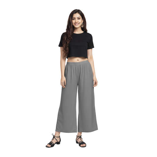 MOON FLY Women Rayon Grey Solid Palazzo | Comfortable Wide Leg Palazzo Pants for Daily Wear & Casual Outings