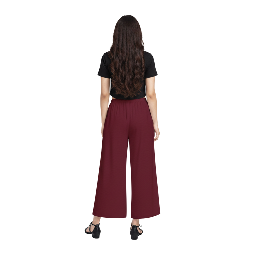 MOON FLY Women Rayon Maroon Solid Palazzo | Comfortable Wide Leg Palazzo Pants for Daily Wear & Casual Outings