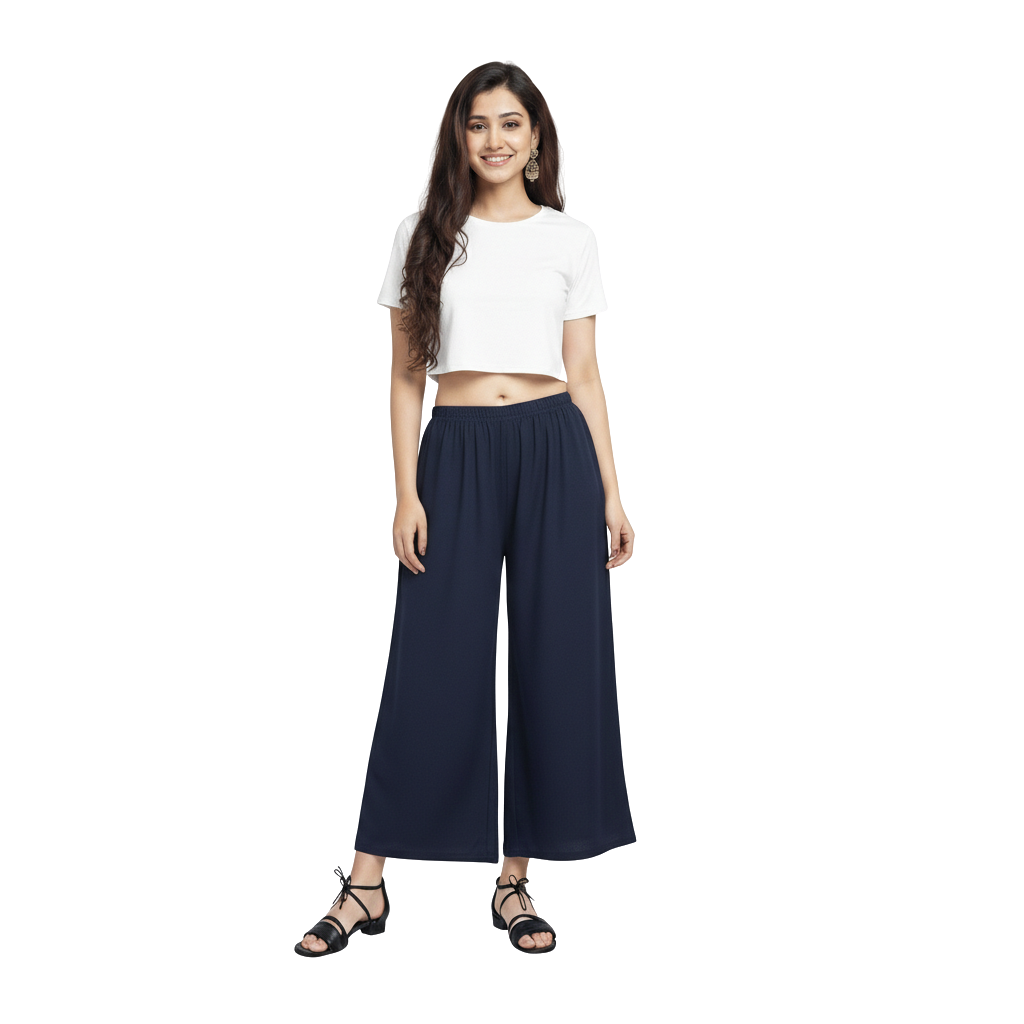 MOON FLY Women Rayon Navy Blue Solid Palazzo | Comfortable Wide Leg Palazzo Pants for Daily Wear & Casual Outings