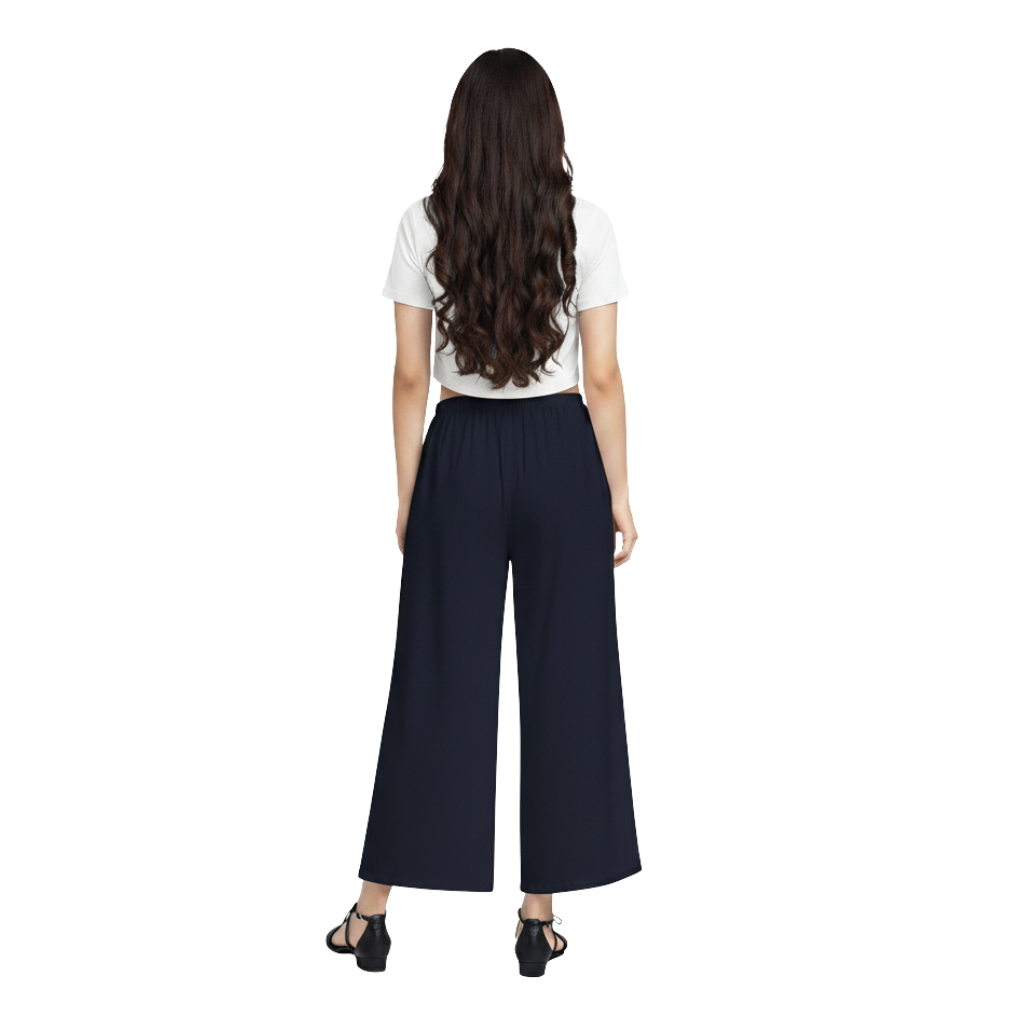 MOON FLY Women Rayon Navy Blue Solid Palazzo | Comfortable Wide Leg Palazzo Pants for Daily Wear & Casual Outings