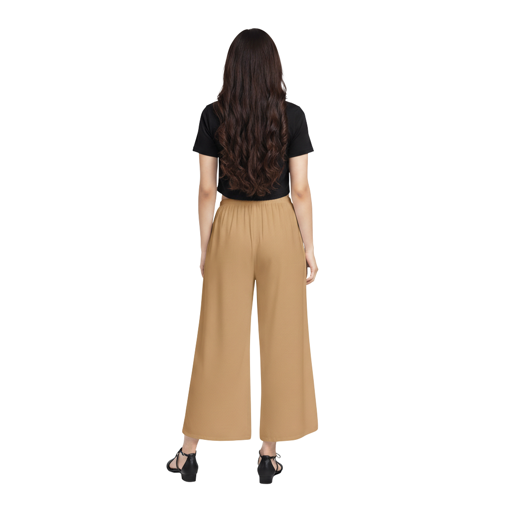 MOON FLY Women Rayon Tan Solid Palazzo | Comfortable Wide Leg Palazzo Pants for Daily Wear & Casual Outings