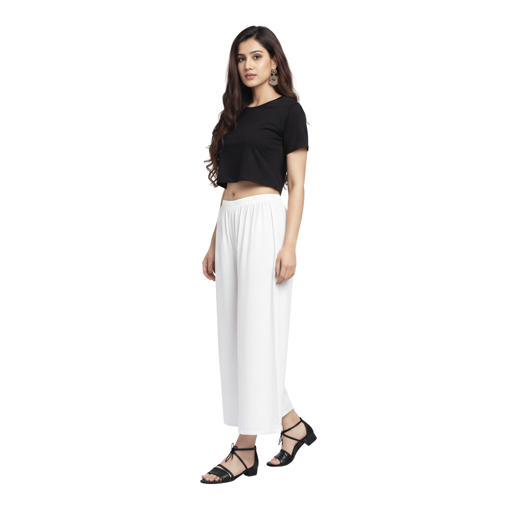 MOON FLY Women Rayon White Solid Palazzo | Comfortable Wide Leg Palazzo Pants for Daily Wear & Casual Outings