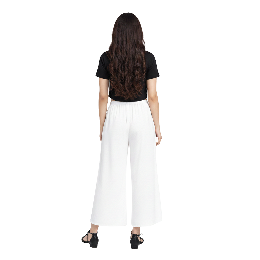 MOON FLY Women Rayon White Solid Palazzo | Comfortable Wide Leg Palazzo Pants for Daily Wear & Casual Outings