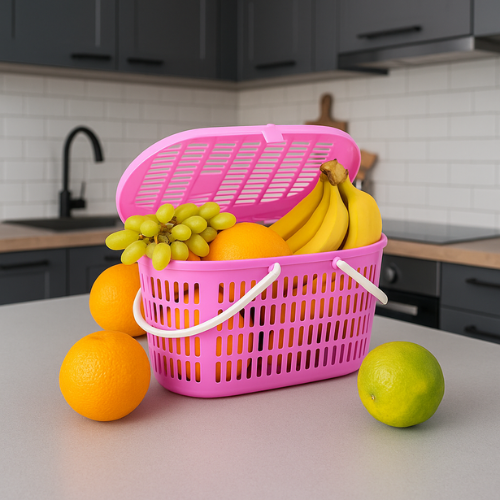 WELLMORA Trendy Shopping/Storage Basket with Handles|Solid Plastic Big Bin|Handles Plus Lid ARTICLE NO HKSBWD2M