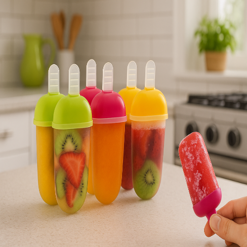 WELLMORA Plastic Reusable Popsicle Molds Ice Pop Makers Ice Pop Molds Kulfi Maker Mould, Candy Maker Plastic Popsicle Mold, Kids Ice Cream Tray Holder (Set of 6) (6 Mold Model-3, Multicolor) ARTICLE NO HKDFITWD2M