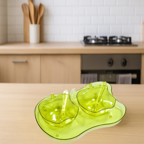 WELLMORA Apple Shape Bowl with Tray Serving Set – Elegant Bowl with Spoon & Tray for Serving Snacks, Pickles & Sides, Stylish Dinnerware for Home, Parties & Gifting, Durable & Easy to Clean (Set of 2) ARTICLE NO HKDFTWD18M