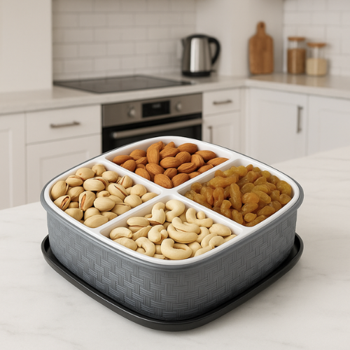 WELLMORA dry fruit box, 4 Sections- dry fruits box,dry fruit containers,Storage Container for Dessert, Candy ARTICLE NO HKDFTWD11M
