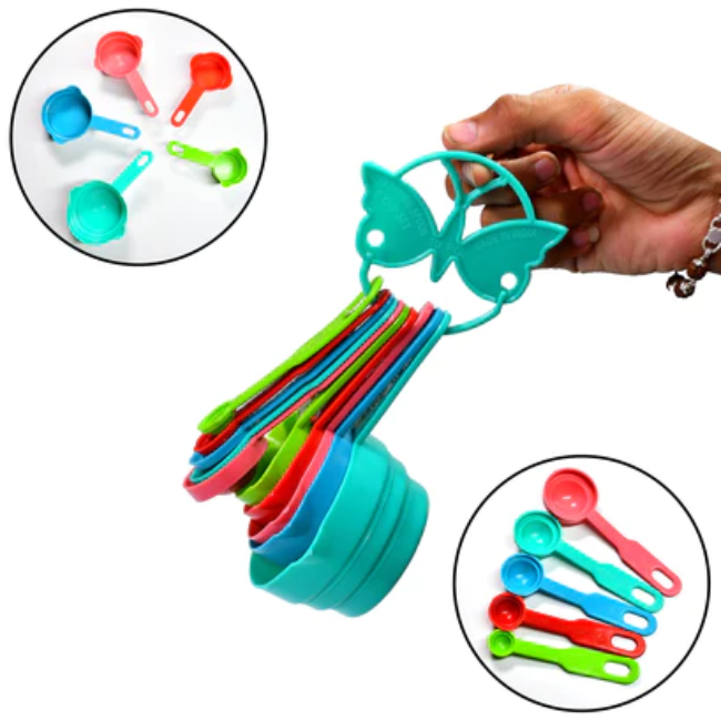WELLMORA 10PCS PLASTIC MEASURING SPOONS AND CUPS SET FOR HOME KITCHEN COOKING ARTICLE NO HKMSCSWD1M