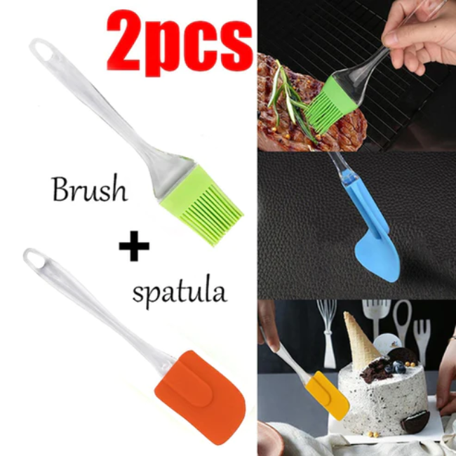 WELLMORA 2 IN 1 COMBO OF BIG BRUSH & SPATULA SET FOR PASTRY, CAKE MIXER, DECORATING, COOKING, BAKING, GRILLING TANDOOR | BAKEWARE COMBO | KITCHEN TOOL SET ARICLE NO HKBSSWD1M