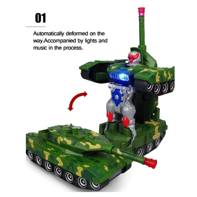 SOLO CITY Kids Military Fighter Automatic Deformation Tank Combat 2-in-1 Tank to Robot Toy with Light, Military Sound and Bump Function ARTICLE NO TYTRSBFD1M