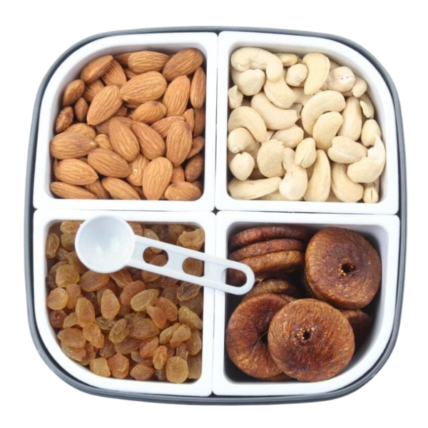 WELLMORA dry fruit box, 4 Sections- dry fruits box,dry fruit containers,Storage Container for Dessert, Candy ARTICLE NO HKDFTWD11M