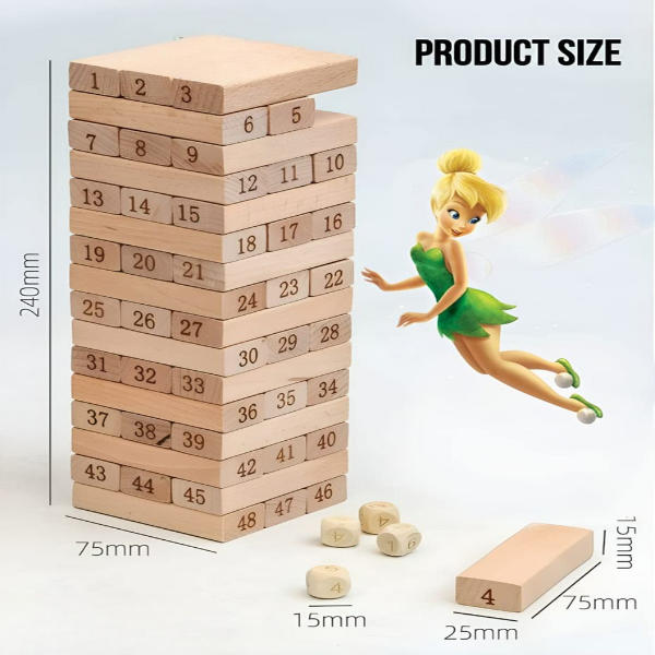 SOLO CITY Tumbling Tower Game for Kids and Adults, Wooden Blocks with 4 Dices Game|Stacking Game Challenging ARTICLE NO TYTTGJND1M