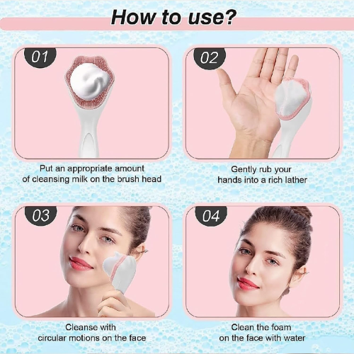 WELLMORA Silicone Face Scrubber Exfoliating Brush – Manual Handheld Facial Cleansing Brush for Gentle Skin Exfoliation, Deep Pore Cleansing, and Soft, Smooth Skin (1 Pc) ARTICLE NO HKSBBSBD5M