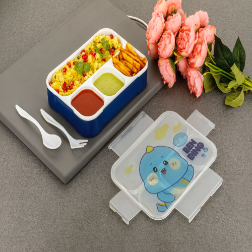 WELLMORA 4-in-1 Compartment Lunch Box Tiffin Box Lunch Box with Fork & Spoon ARTICLE NO HKSLBWMD2M1