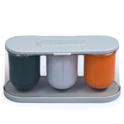 WELLMORA Kitchen 3 Grid Seasoning Spice Box Kit with Spoon - Achar masala Kitchen Masala Storage Box Container Seasoning Organizers For Storing Spices Salt Multi Color ARTICLE NO HKSPCWD5M