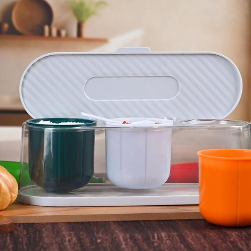 WELLMORA Kitchen 3 Grid Seasoning Spice Box Kit with Spoon - Achar masala Kitchen Masala Storage Box Container Seasoning Organizers For Storing Spices Salt Multi Color ARTICLE NO HKSPCWD5M