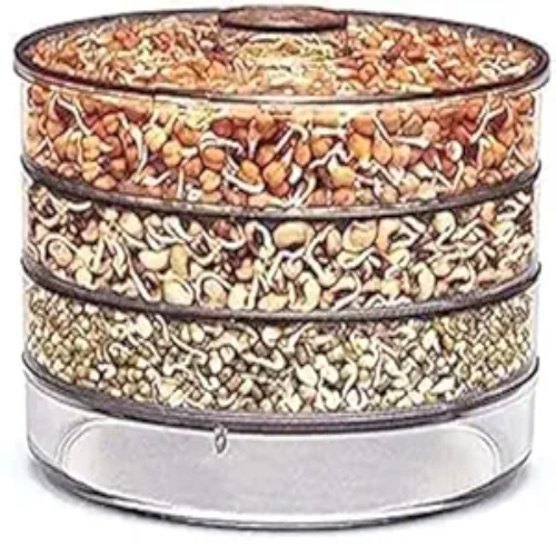 WELLMORA Sprout Maker with 4 Compartments for Multi Purpose Use - 500ml Plastic Grocery Container Sprouted Grains Seeds Dal Channa Chole Ragi Organic Sprouting Jar (4-layer) ARTICLE NO HKWMCRBMD9M