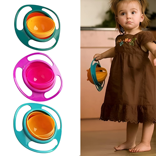 WELLMORA Bowl for Baby 1 Pc – Multicolor Non-Spill Toddler Feeding Bowl, 360° Rotating Spill-Proof Dish for Kids, Snack Container with Lid, BPA-Free, Easy to Clean, Mealtime Solution for Babies ARTICLE NO HKMSKSPWD2M