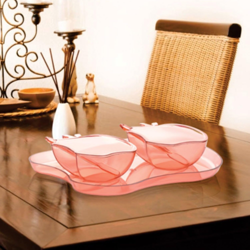 WELLMORA Apple Shape Bowl with Tray Serving Set – Elegant Bowl with Spoon & Tray for Serving Snacks, Pickles & Sides, Stylish Dinnerware for Home, Parties & Gifting, Durable & Easy to Clean (Set of 2) ARTICLE NO HKDFTWD18M