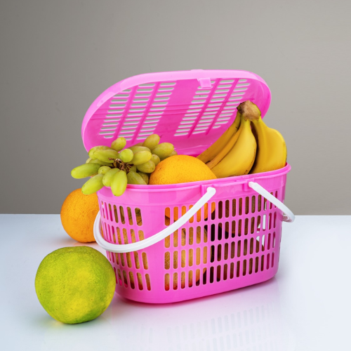 WELLMORA Trendy Shopping/Storage Basket with Handles|Solid Plastic Big Bin|Handles Plus Lid ARTICLE NO HKSBWD2M