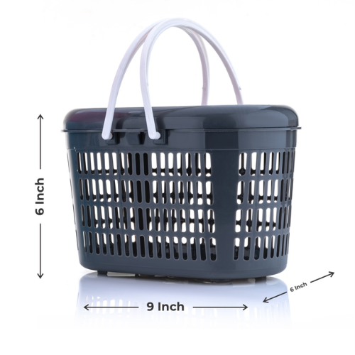 WELLMORA Trendy Shopping/Storage Basket with Handles|Solid Plastic Big Bin|Handles Plus Lid ARTICLE NO HKSBWD2M