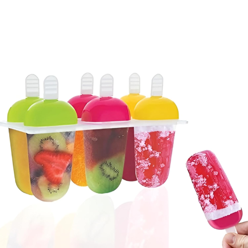 WELLMORA Plastic Reusable Popsicle Molds Ice Pop Makers Ice Pop Molds Kulfi Maker Mould, Candy Maker Plastic Popsicle Mold, Kids Ice Cream Tray Holder (Set of 6) (6 Mold Model-3, Multicolor) ARTICLE NO HKDFITWD2M