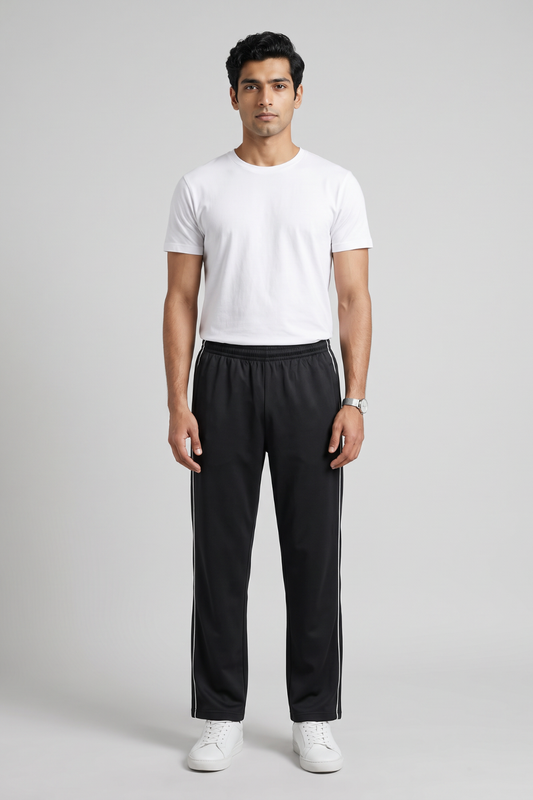 MOON FLY MEN BLACK ATHLETIC TRACK PANTS | REGULAR FIT | SOFT FABRIC | GYM, RUNNING & WALKING