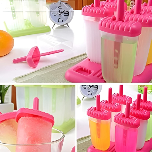 WELLMORA Plastic Reusable Popsicle Molds Ice Pop Makers Ice Pop Molds Kulfi Maker Mould, Candy Maker Plastic Popsicle Mold, Kids Ice Cream Tray Holder (Set of 6) (6 Mold Model-3, Multicolor) ARTICLE NO HKDFITWD2M