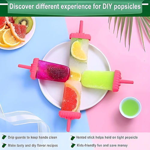 WELLMORA Plastic Reusable Popsicle Molds Ice Pop Makers Ice Pop Molds Kulfi Maker Mould, Candy Maker Plastic Popsicle Mold, Kids Ice Cream Tray Holder (Set of 6) (6 Mold Model-3, Multicolor) ARTICLE NO HKDFITWD2M