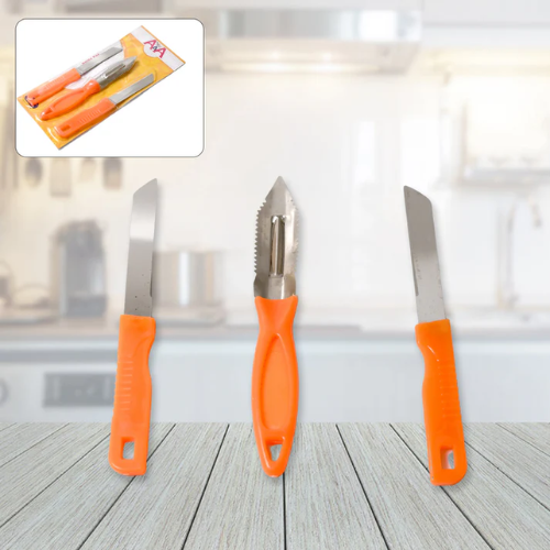 AIROTRON STAINLESS STEEL KITCHEN KNIFE SET OF 2 WITH FREE PEELER FOR FRUITS AND VEGETABLE CHOPPING / CUTTING / PEELING / VEGETABLE PEELER / PLAIN KNIFE.SHARP STAINLESS STEEL STRAIGHT EDGE AND WAVY EDGE KNIVES. ARTICLE NO HKTCPD3M