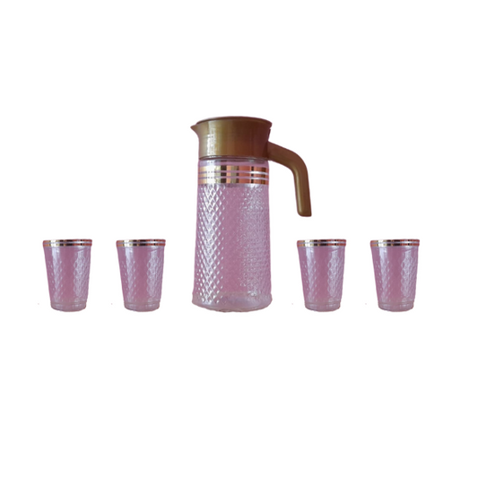 WELLMORA JUG WITH 4 PIECES GLASSES SET FOR JUICE/WATER/DRINK SERVE (2 L) JUG GLASS SET (PLASTIC) JUG GLASS SET (PLASTIC) (MULTICOLOUR) ARTICLE NO. HKGSWMD2M