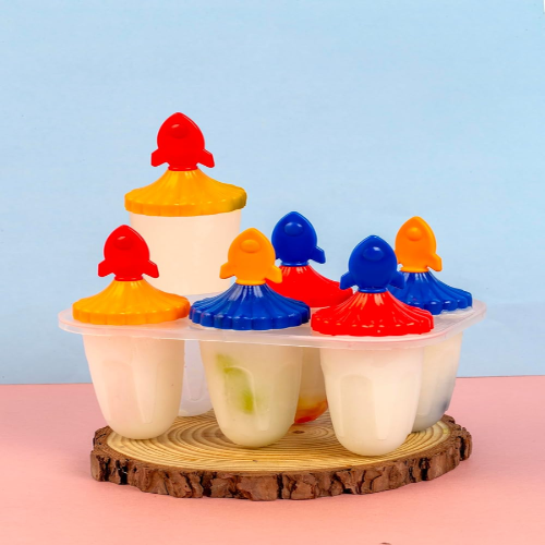 WELLMORA Set of 6 Plastic Reusable Rocket ice Pop Makers, Homemade Popsicle/Frozen Ice Cream/Kulfi Candy for Children & Adults - Multicolor ARTICLE NO HKDFITWD4M