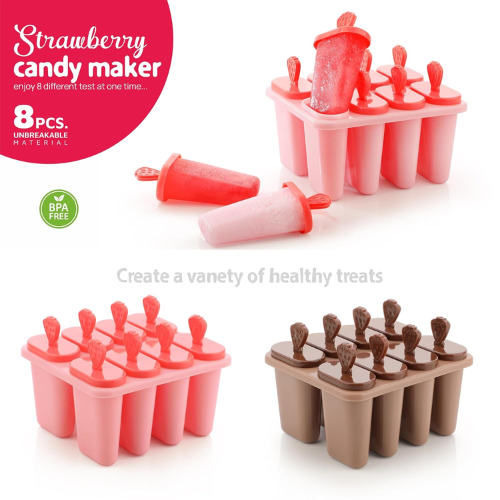 WELLMORA Set of 8 Plastic 100% Food Grade Homemade Reusable for Home, Kitchen, Ice Lolly Mould,Popsicle Frozen Ice Cream, Ice Pop Makers, Kulfi Candy Mould Tray for Children & Adults - Multicolor ARTICLE NO HKDFITWD5M